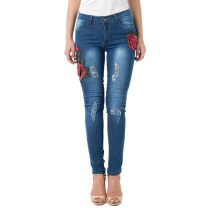 Women's Ripped Denim Pencil Jeans