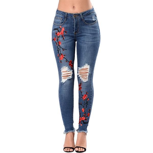 Women's Ripped Denim Pencil Jeans