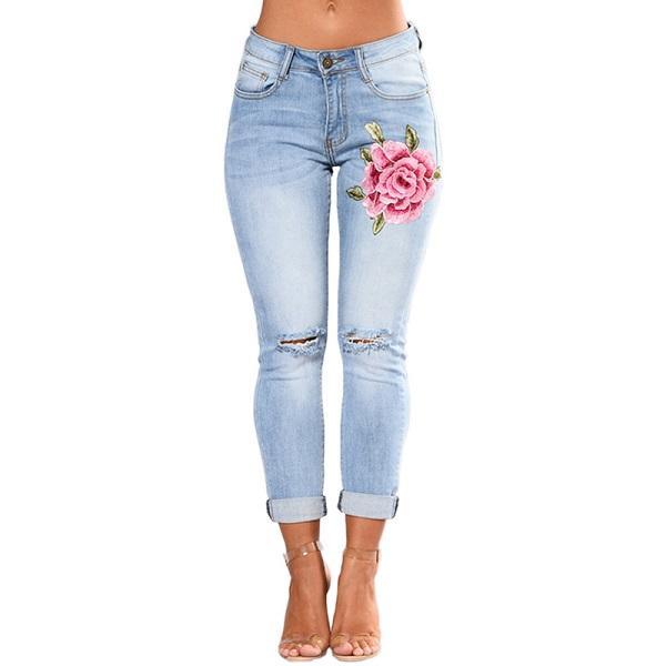 Women's Ripped Denim Pencil Jeans