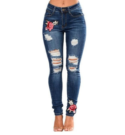 Women's Ripped Denim Pencil Jeans