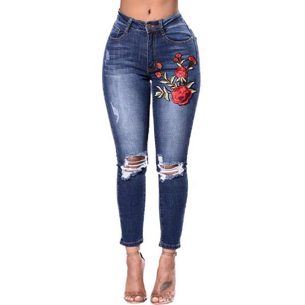 Women's Ripped Denim Pencil Jeans