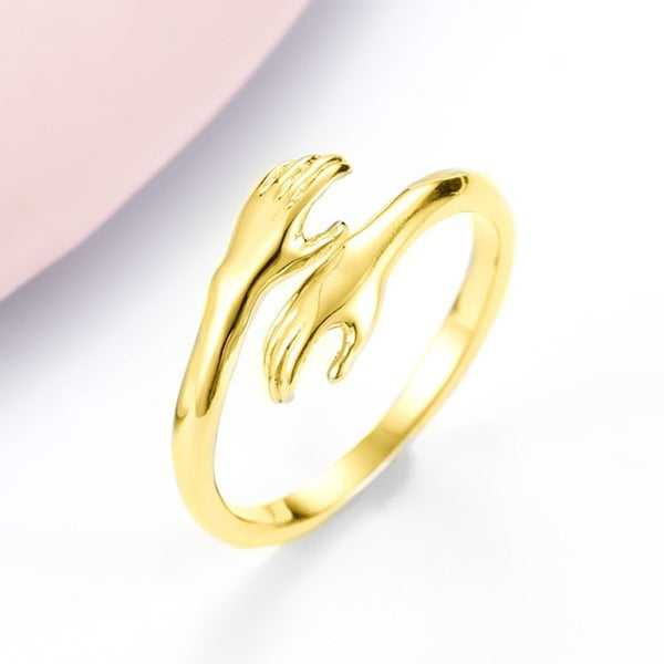 Adjustable Alloy Hands Hug Ring