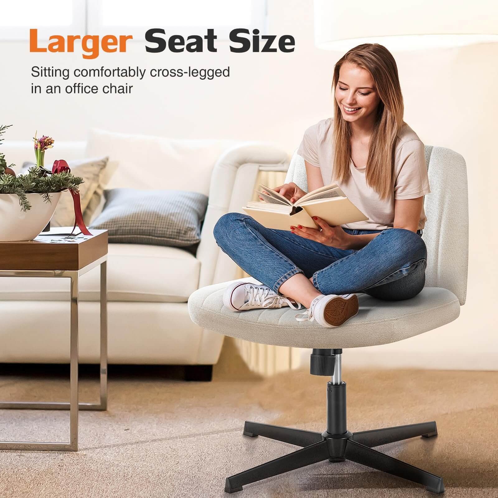 Cross-Legged Chair,No Wheels Armless Swivel Home Office Chair