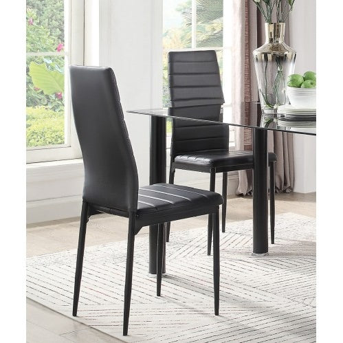 Modern Style Black Metal Finish Side Chairs 2pc Set Faux Leather Upholstery Contemporary Dining Room Furniture