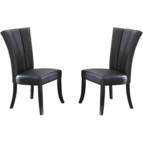 Black Faux Leather Upholstered Lines Back Set Of 2pc Chairs Dining Room Wide Flair Back Chair