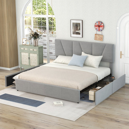 Decorated King-size Upholstered Platform Bed