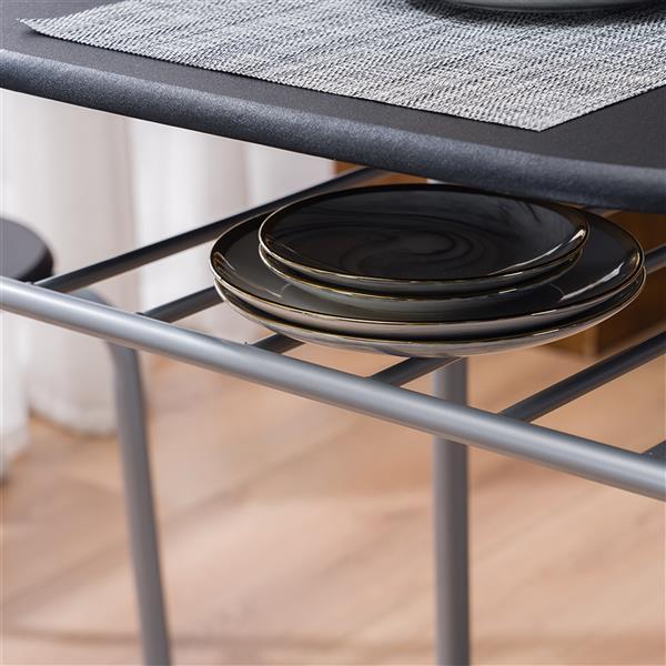 Black PVC Breakfast Table With One Table And Two Chairs