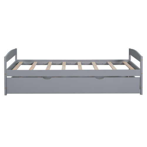 Twin Size Platform Bed With Twin Size Trundle, Gray