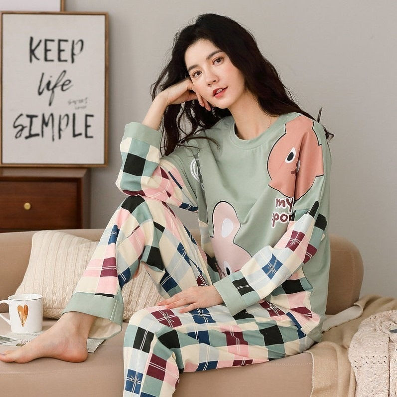 Pajamas Set Women Cute Cartoon Print Sleepwear 2 Piece Lounge Sets