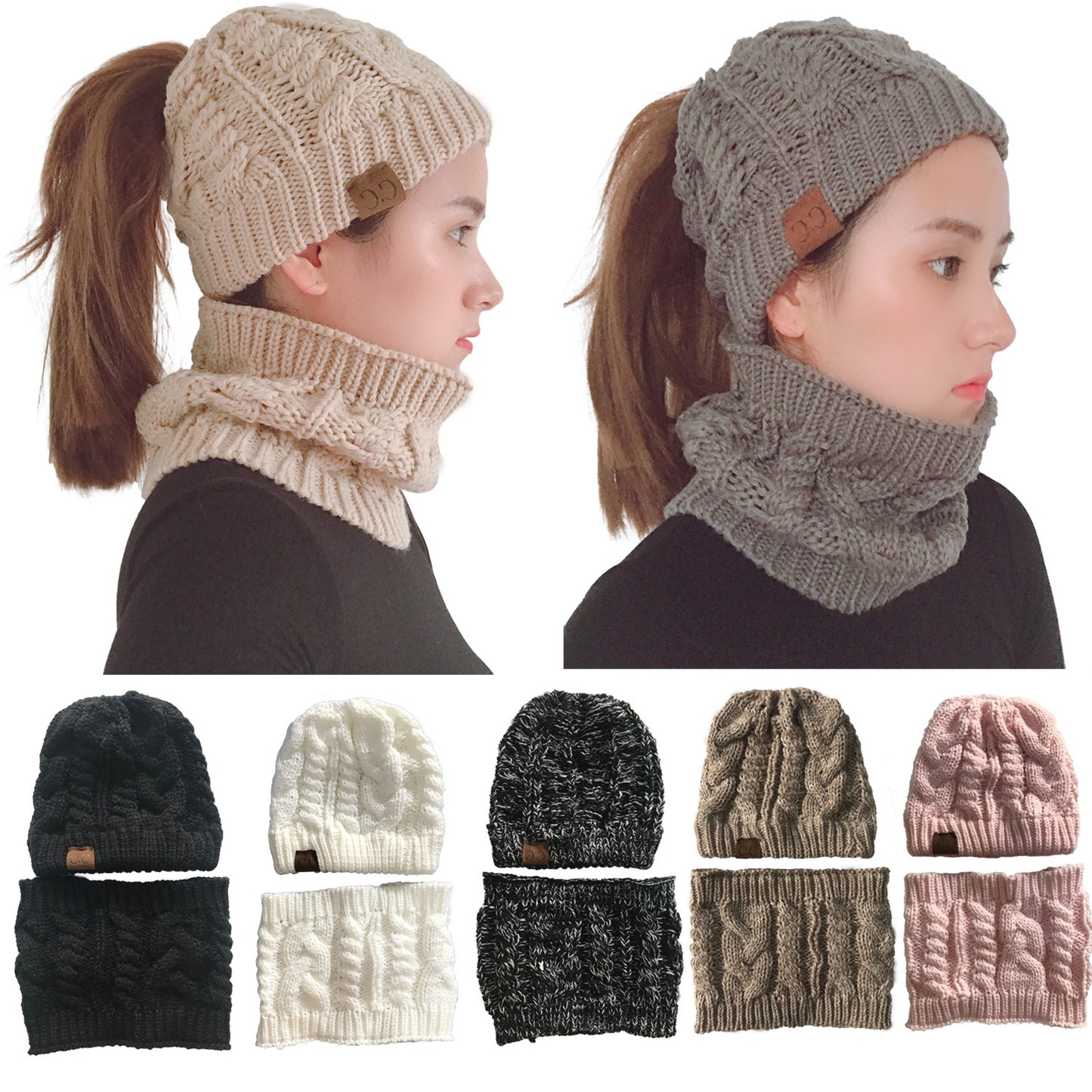 Women's Autumn/Winter Knitted Hat and Scarf Set