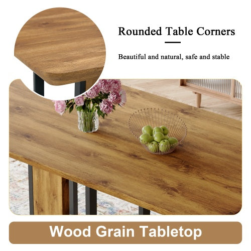 Table And Chair Set.67x36 Wood-Textured MDF Dining Table Set With 4 Brown Suede Chairs.MDF Sticker,Wood Colored Texture Sticker,Brown Armless Dining Chair,Suitable For Kitchen,Dining Room,etc.