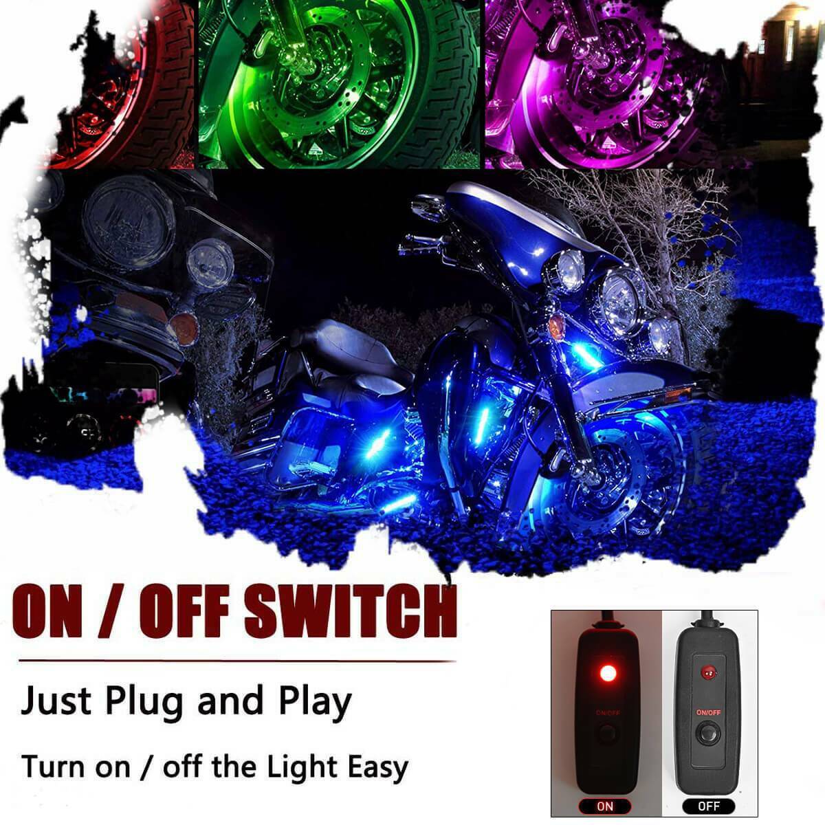 12X RGB Motorcycle LED Light Kit Under Glow Body Strip For Harley-Davidson