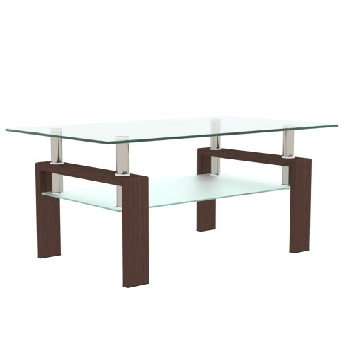 Rectangle Walnut Glass Coffee Table, Clear Coffee Table, Modern Side Center Tables For Living Room