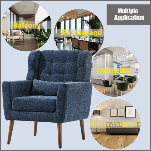 Modern Accent Chair,Chenille Arm Chairs For Living Room,Upholstered Mordern Armchair,Comfy Soft Padded Lounge Chair In Small Space, Bedroom, W Pillow, Solid Wood Leg