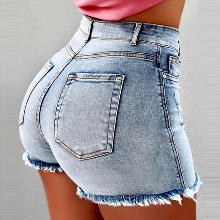 Fringe hole high waist hot pants