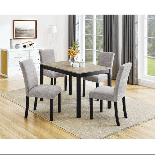 4pc Contemporary Parson Style Chairs Black Frame Upholstered Padded Soft Textured Gray Fabric Wooden Dining Room Home Furniture