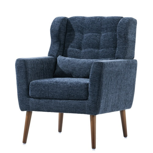 Modern Accent Chair,Chenille Arm Chairs For Living Room,Upholstered Mordern Armchair,Comfy Soft Padded Lounge Chair In Small Space, Bedroom, W Pillow, Solid Wood Leg