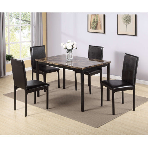 Furniture 5-piece Metal Dining Table And Chair Set With Imitation Marble Top - Black, Dining Room Set, Table And 4 Chairs