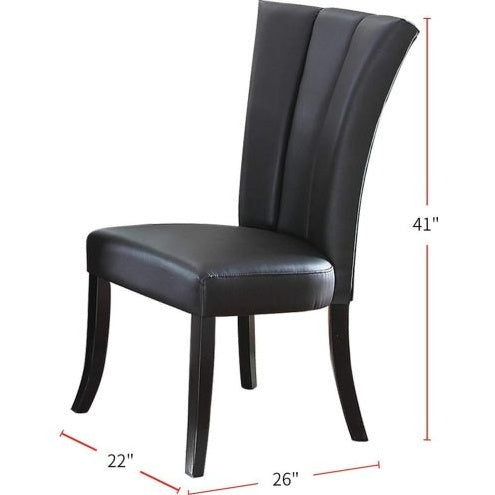 Black Faux Leather Upholstered Lines Back Set Of 2pc Chairs Dining Room Wide Flair Back Chair