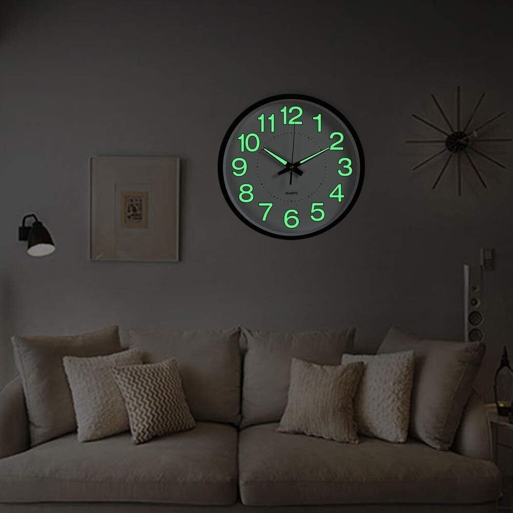 12'' Wall Clock Large Quartz Silent Luminous Glow In The Dark Indoor Home Office