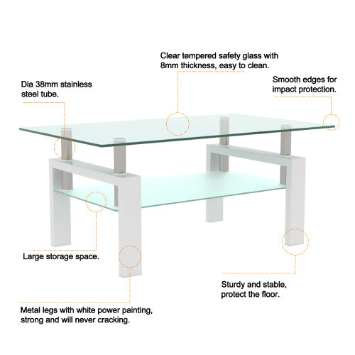 White Coffee Table, Clear Coffee Table, Modern Side Center Tables For Living Room, Living Room Furniture