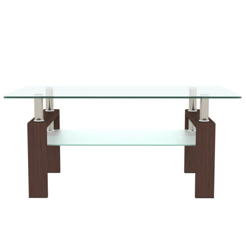 Rectangle Walnut Glass Coffee Table, Clear Coffee Table, Modern Side Center Tables For Living Room