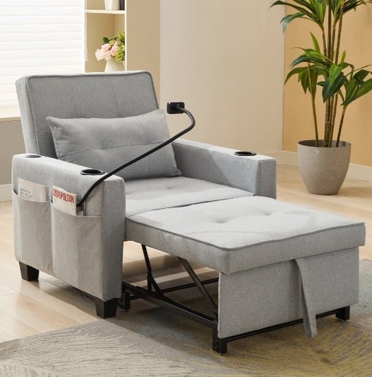 Futon Chair Bed Convertible Chair 3-in-1 Pull Out Sleeper Chair Beds With USB Ports,Wear-resistant And Anti-scratch, Armchair Bed Sleeper For Living Room,Grey.