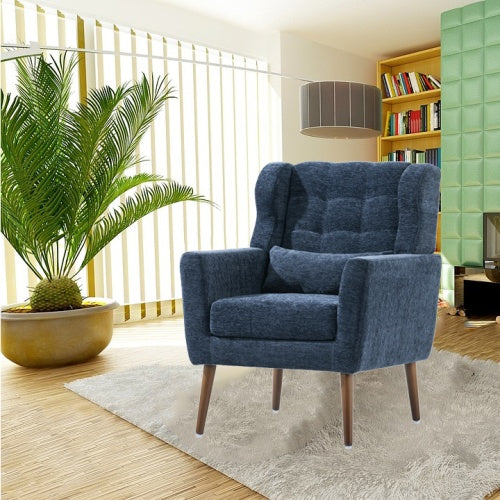 Modern Accent Chair,Chenille Arm Chairs For Living Room,Upholstered Mordern Armchair,Comfy Soft Padded Lounge Chair In Small Space, Bedroom, W Pillow, Solid Wood Leg