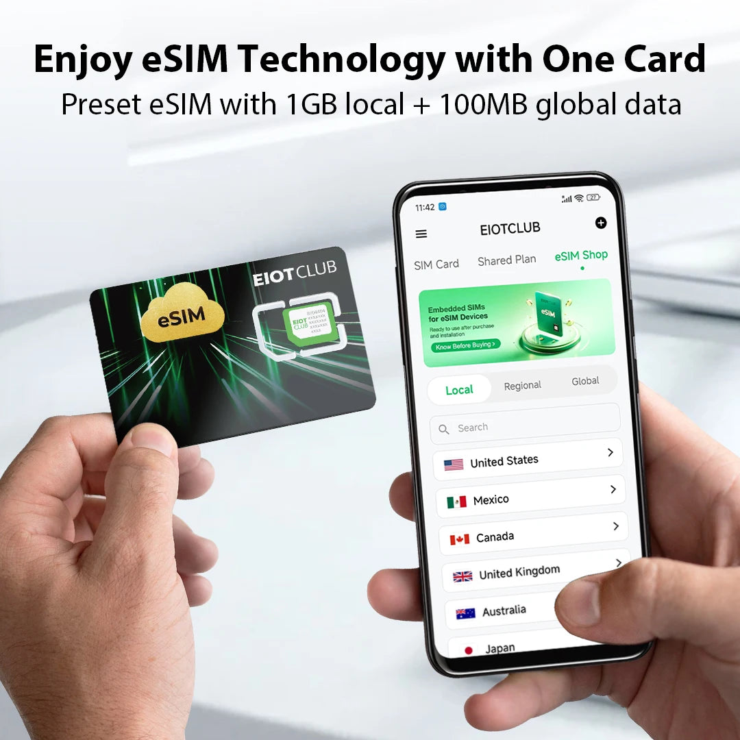 EIOTCLUB eSIM Card and eSIM Card Reader, Unlimited Download, Use in 200+ Countries, Physical eSIM Card for Travel and Business