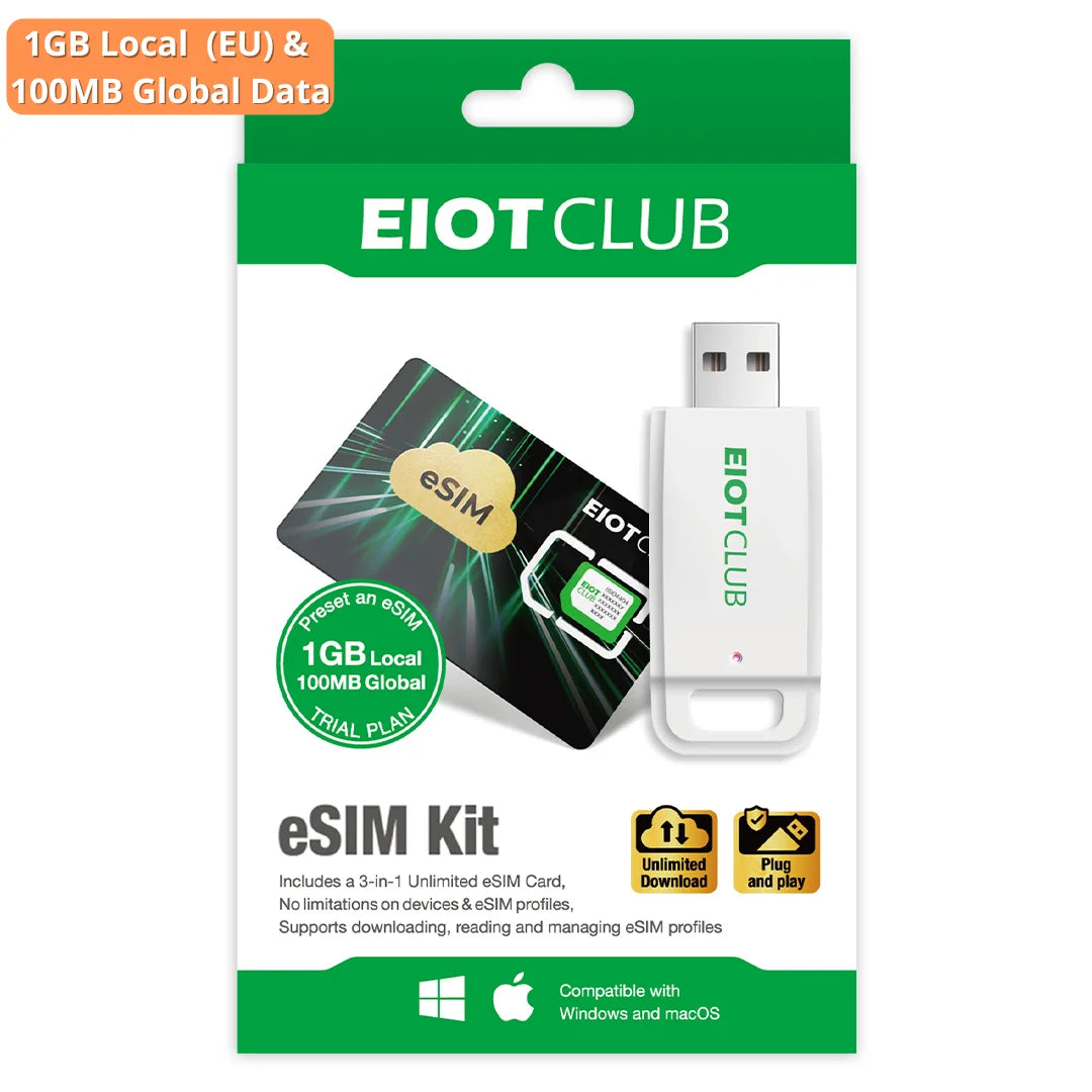EIOTCLUB eSIM Card and eSIM Card Reader, Unlimited Download, Use in 200+ Countries, Physical eSIM Card for Travel and Business