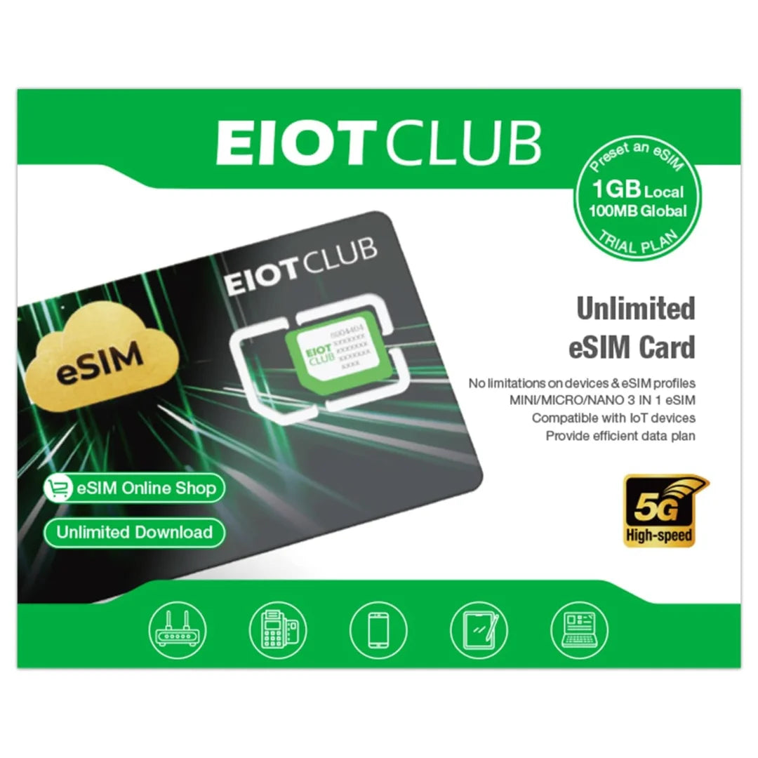 EIOTCLUB eSIM Card and eSIM Card Reader, Unlimited Download, Use in 200+ Countries, Physical eSIM Card for Travel and Business