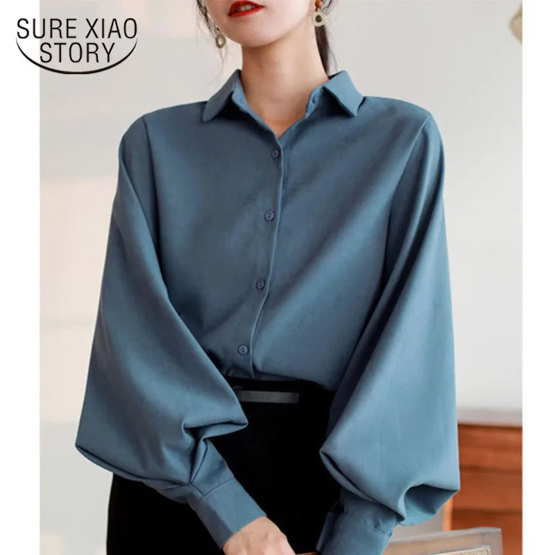 Women Shirt Classic Chiffon Blouse S-4XL Plus Size Loose Long Sleeve Shirt Lady Simple Style Tops Female Clothes New Blusas 6830