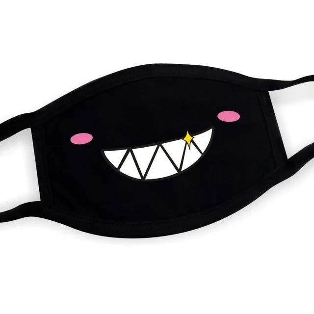 Super Cute Expression Smile Breathable Mouth Face Mask For Korean Black Kpop Unisex Kawaii Face Mouth Muffle Mask Cotton Anime