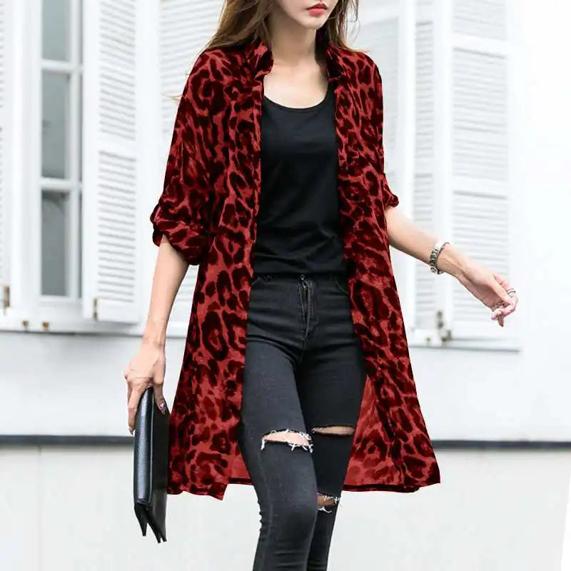 Fashion Leopard Print Cardigans Women's Summer Cover-Up Blouses ZANZEA 2024 Casual Long Kimono Cape Female Lapel Tunic Chemise