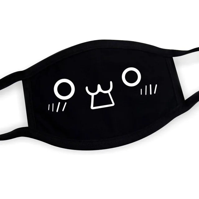 Super Cute Expression Smile Breathable Mouth Face Mask For Korean Black Kpop Unisex Kawaii Face Mouth Muffle Mask Cotton Anime