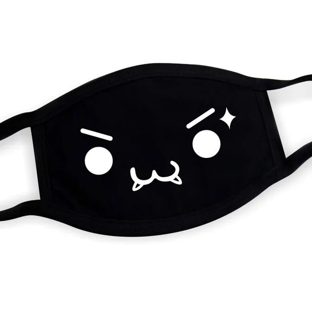 Super Cute Expression Smile Breathable Mouth Face Mask For Korean Black Kpop Unisex Kawaii Face Mouth Muffle Mask Cotton Anime