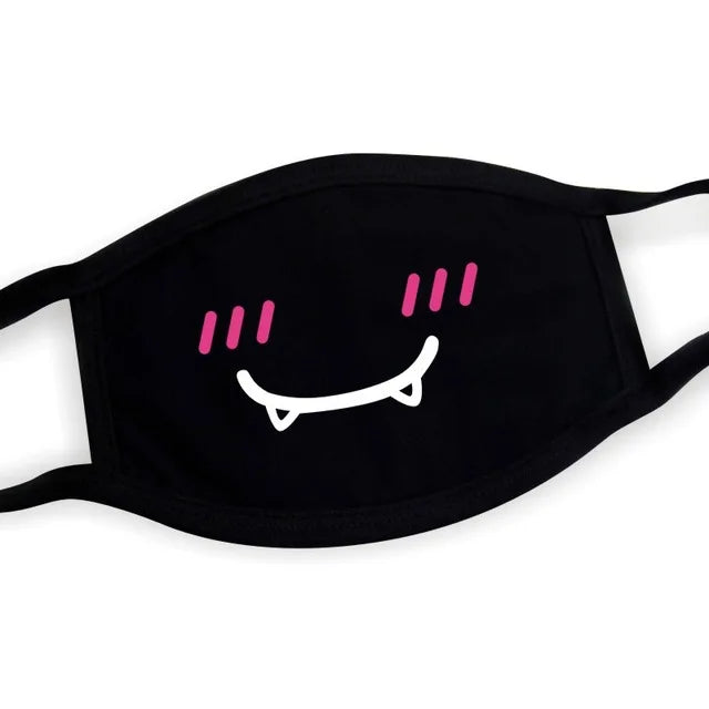 Super Cute Expression Smile Breathable Mouth Face Mask For Korean Black Kpop Unisex Kawaii Face Mouth Muffle Mask Cotton Anime