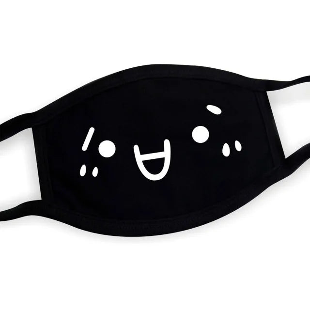 Super Cute Expression Smile Breathable Mouth Face Mask For Korean Black Kpop Unisex Kawaii Face Mouth Muffle Mask Cotton Anime