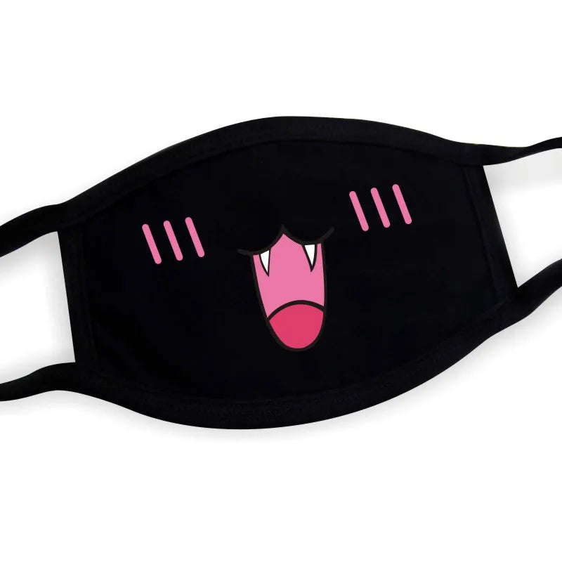 Super Cute Expression Smile Breathable Mouth Face Mask For Korean Black Kpop Unisex Kawaii Face Mouth Muffle Mask Cotton Anime