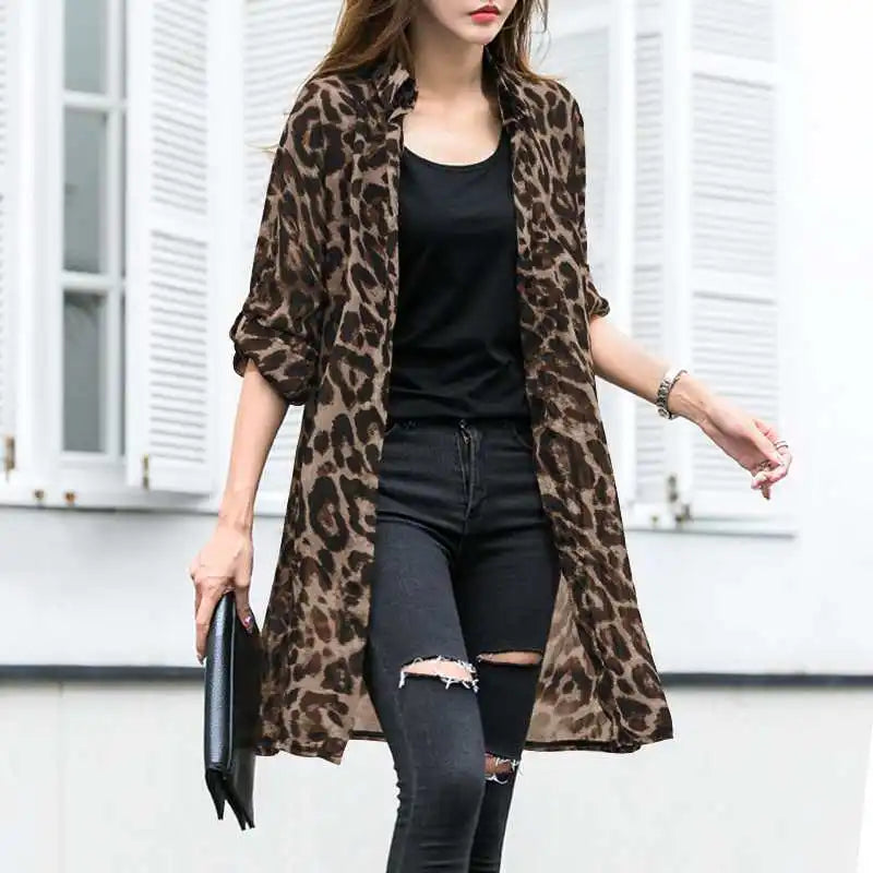 Fashion Leopard Print Cardigans Women's Summer Cover-Up Blouses ZANZEA 2024 Casual Long Kimono Cape Female Lapel Tunic Chemise