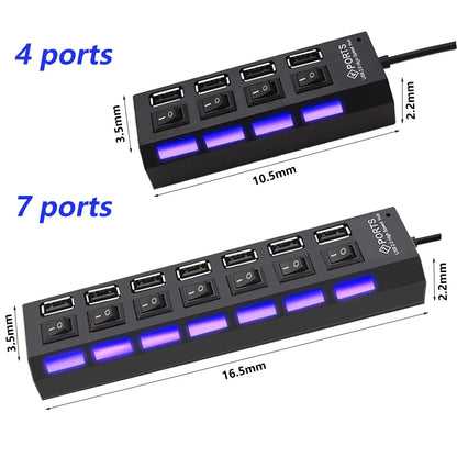 USB 2.0 Hub with Power Adapter and Switch