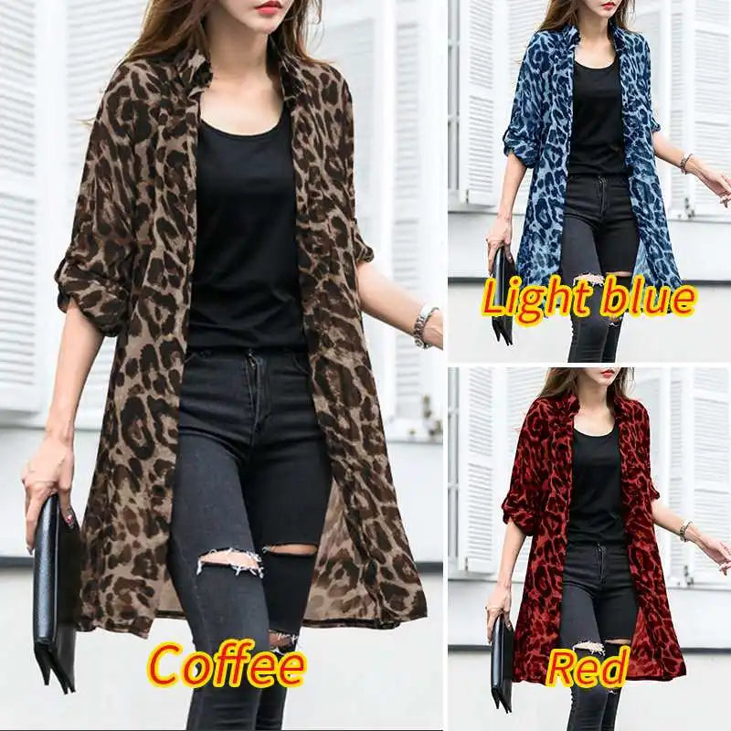 Fashion Leopard Print Cardigans Women's Summer Cover-Up Blouses ZANZEA 2024 Casual Long Kimono Cape Female Lapel Tunic Chemise