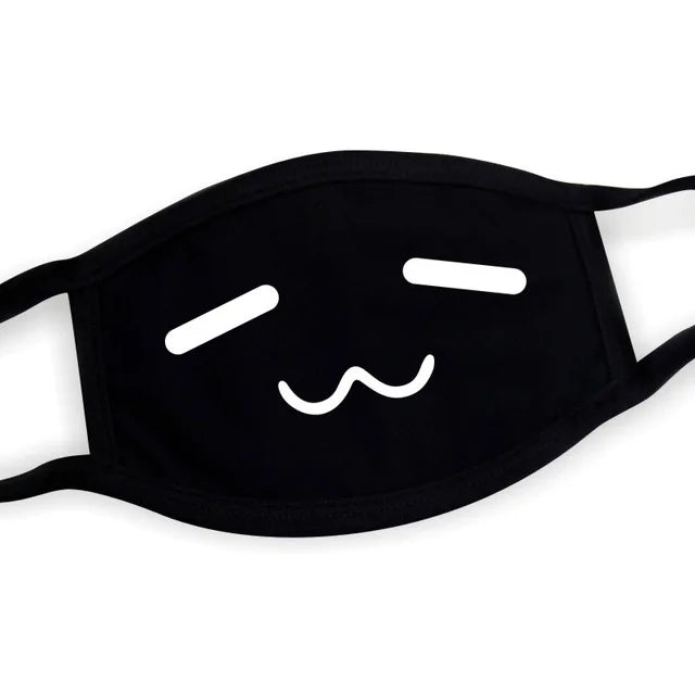 Super Cute Expression Smile Breathable Mouth Face Mask For Korean Black Kpop Unisex Kawaii Face Mouth Muffle Mask Cotton Anime