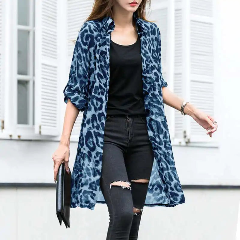 Fashion Leopard Print Cardigans Women's Summer Cover-Up Blouses ZANZEA 2024 Casual Long Kimono Cape Female Lapel Tunic Chemise