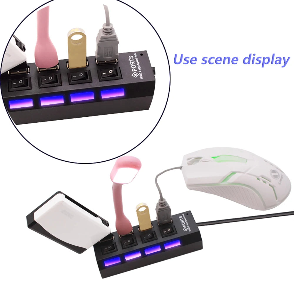 USB 2.0 Hub with Power Adapter and Switch