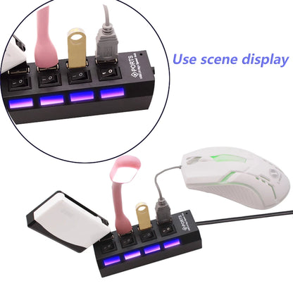 USB 2.0 Hub with Power Adapter and Switch