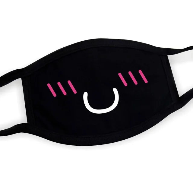 Super Cute Expression Smile Breathable Mouth Face Mask For Korean Black Kpop Unisex Kawaii Face Mouth Muffle Mask Cotton Anime