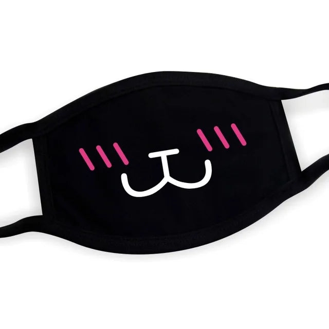 Super Cute Expression Smile Breathable Mouth Face Mask For Korean Black Kpop Unisex Kawaii Face Mouth Muffle Mask Cotton Anime