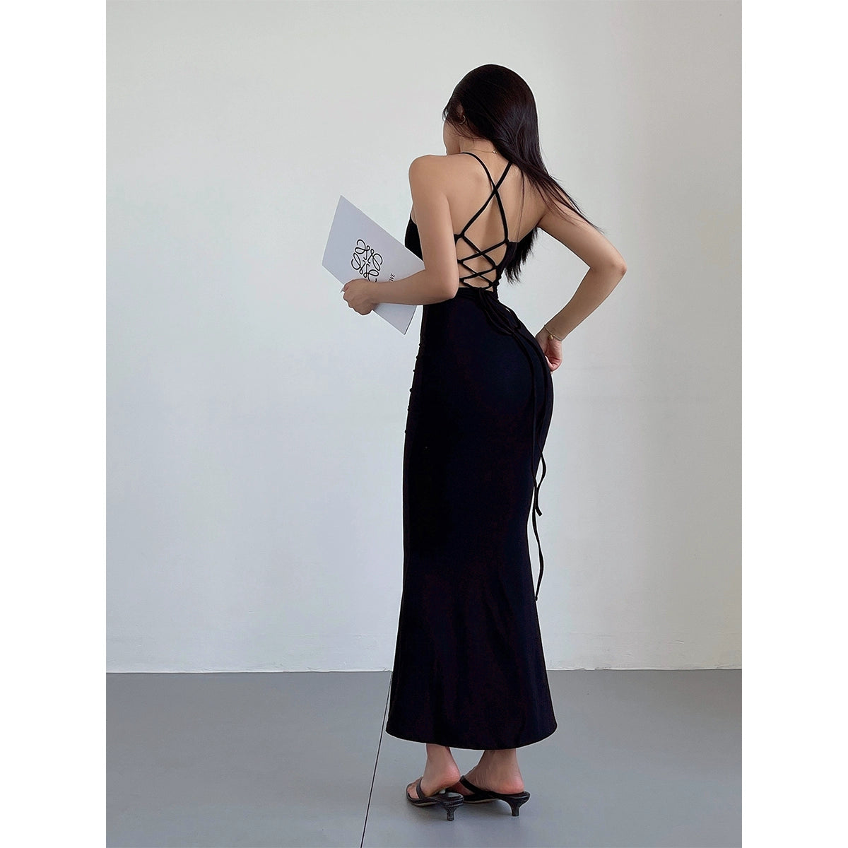 Liviahome American Style Sexy Lace-up Backless Slip Dress Long Dress Women's Sexy Slim Fit Slimming Sheath Mermaid Dress