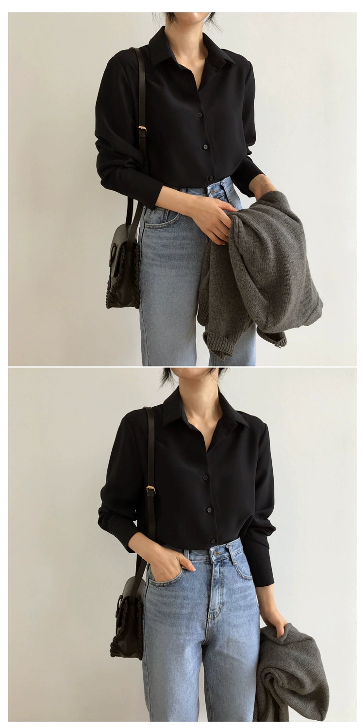 Women Shirt Classic Chiffon Blouse S-4XL Plus Size Loose Long Sleeve Shirt Lady Simple Style Tops Female Clothes New Blusas 6830